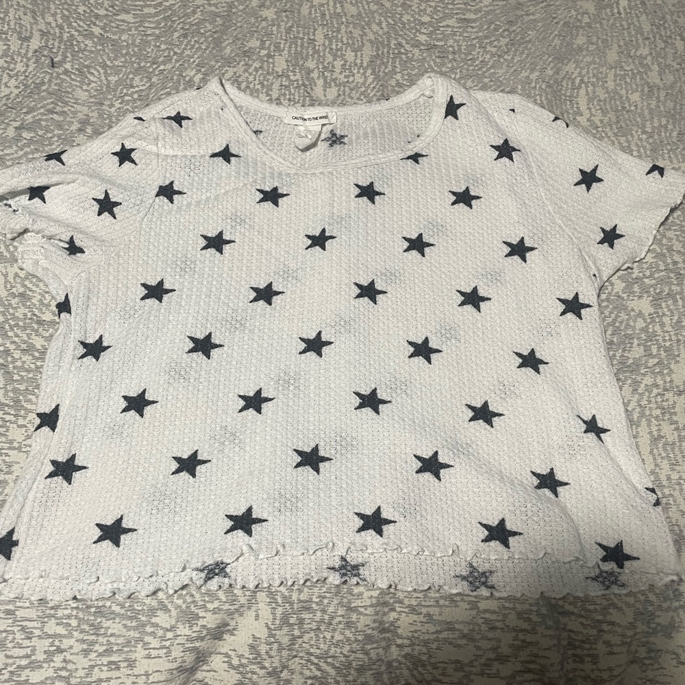 Caution To The Wind White and Black Star Crop Top